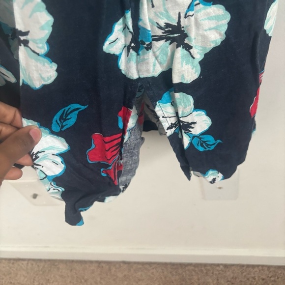 Talbots Dress Women Linen XXL  Beaded Bloomcore Navy Hibiscus Tropical Floral - Picture 4 of 6